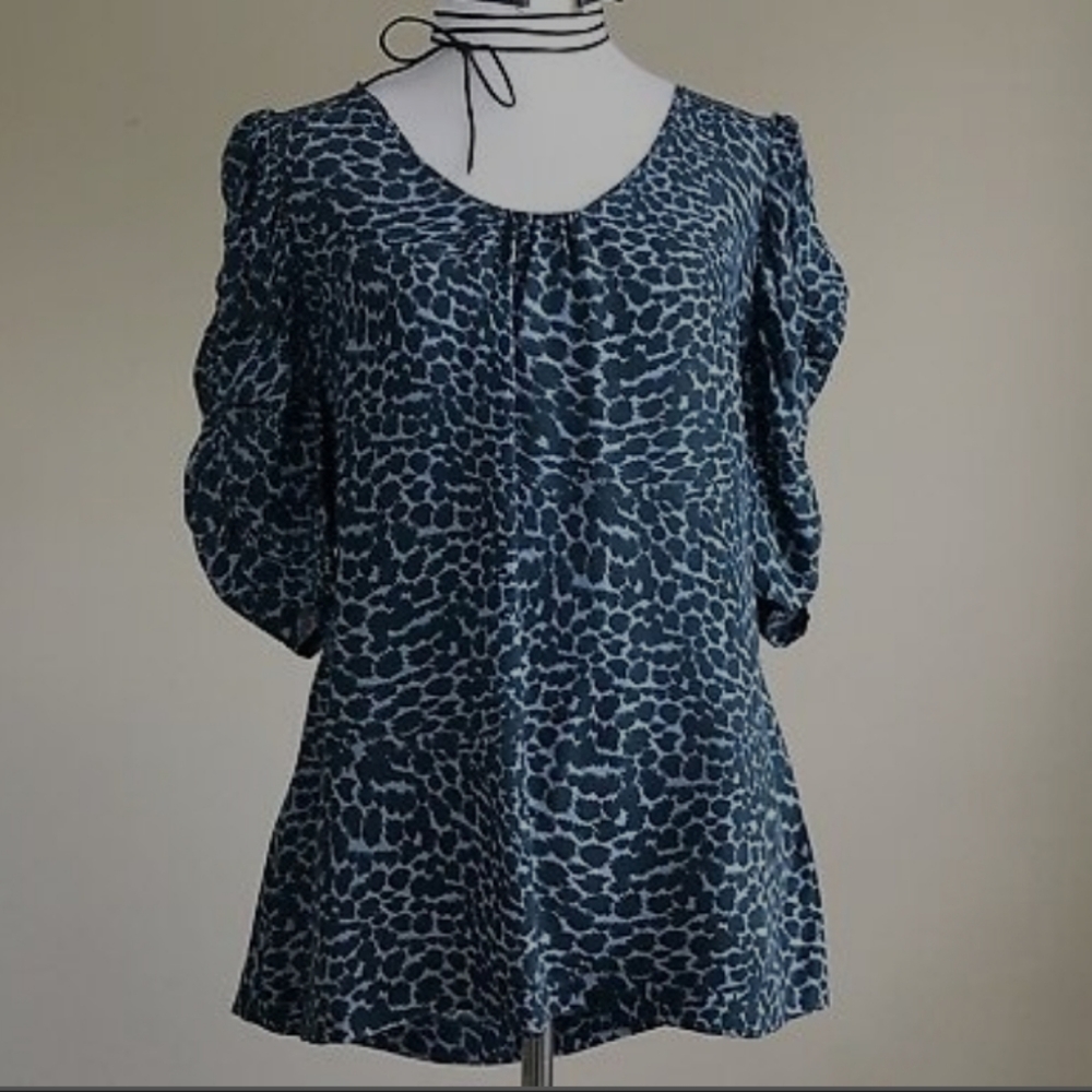 Halogen Black & Grey 100% Silk Leopard Blouse